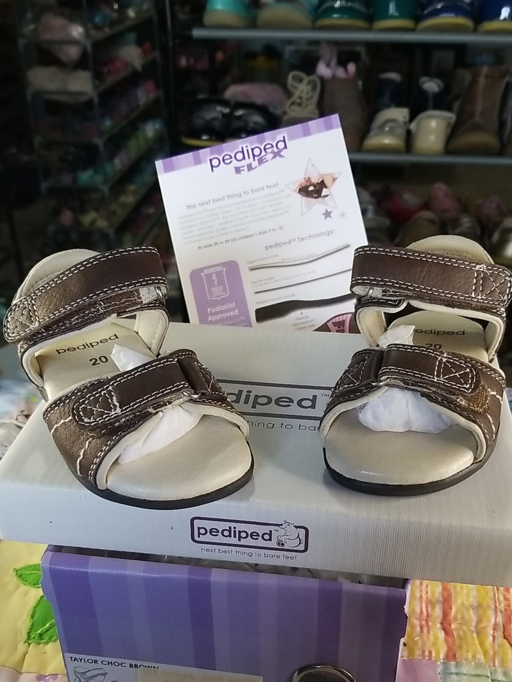pediped Flex Brown & Cream Soft Leather Sandals w/Adjustable Straps Size 5 NIB